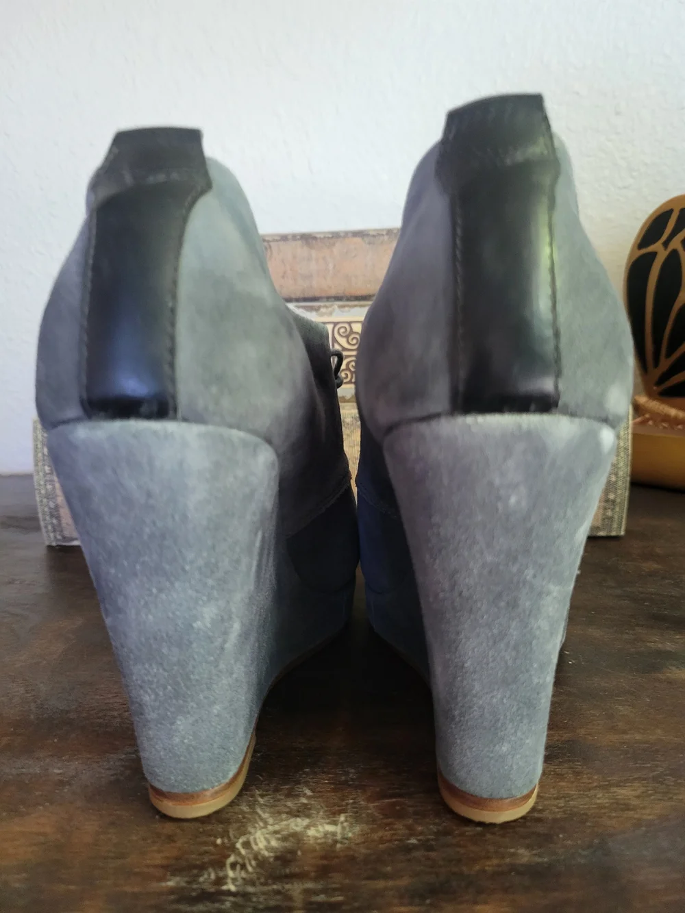 Rag & Bone Suede Peep-Toe Wedge Heels in Slate Gray - Women